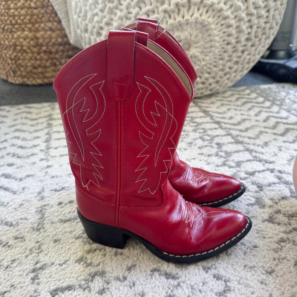 OLD WEST RED LEATHER WESTERN COWBOY BOOTS - POINTED
TOE Size 1.5